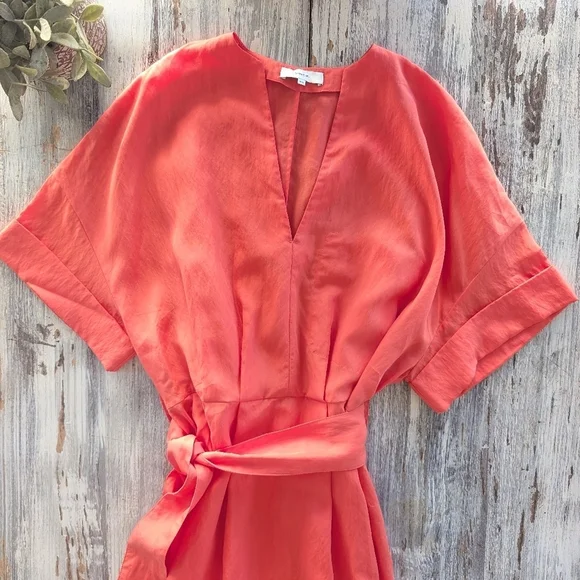 Vince Cuffed Short Sleeve V-Neck Dress Orange Women's XXS - Picture 5 of 10